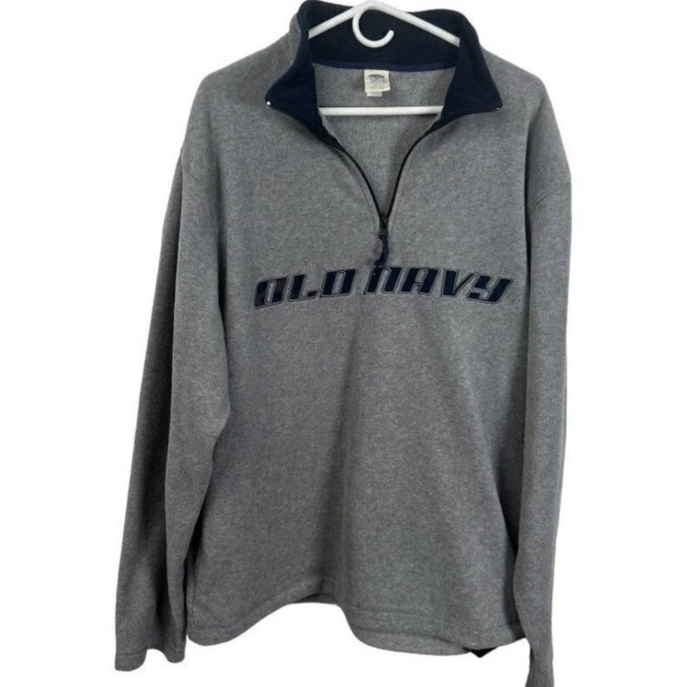 Old Navy Mens XL Gray Fleece Quarter Zip Pullover Spellout Logo Sweatshirt